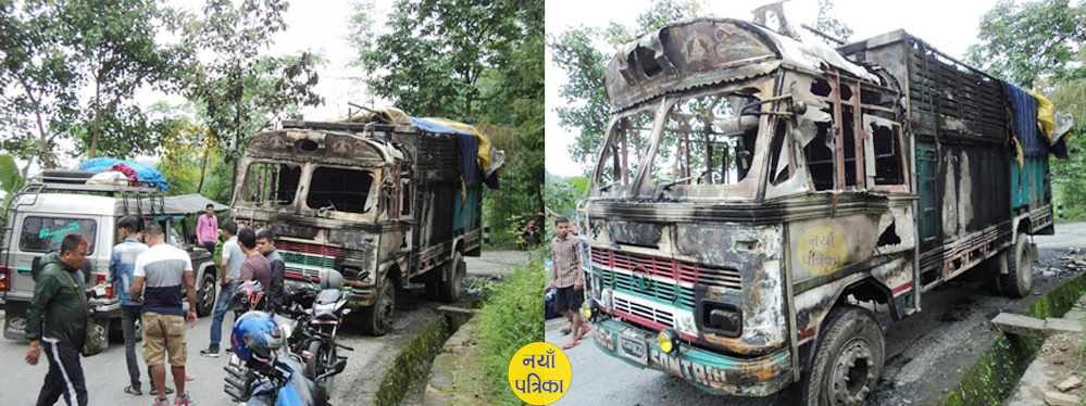 चालकलाई कुटपिट गरी विप्लवका कार्यकर्ताले ट्रकमा आगजनी गरे