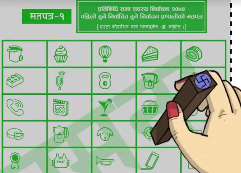 प्रत्यक्षको मतपत्रः जुन पार्टीको उम्मेदवार, उसको मात्र चुनाव चिन्ह