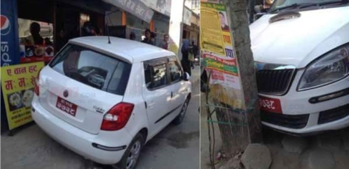 काठमाडौ बालाजुमा डरलाग्दो दुर्घटना: बाइकलाई ठक्कर दिदै सडक भन्दा २० मिटर पर उछिट्टियो कार