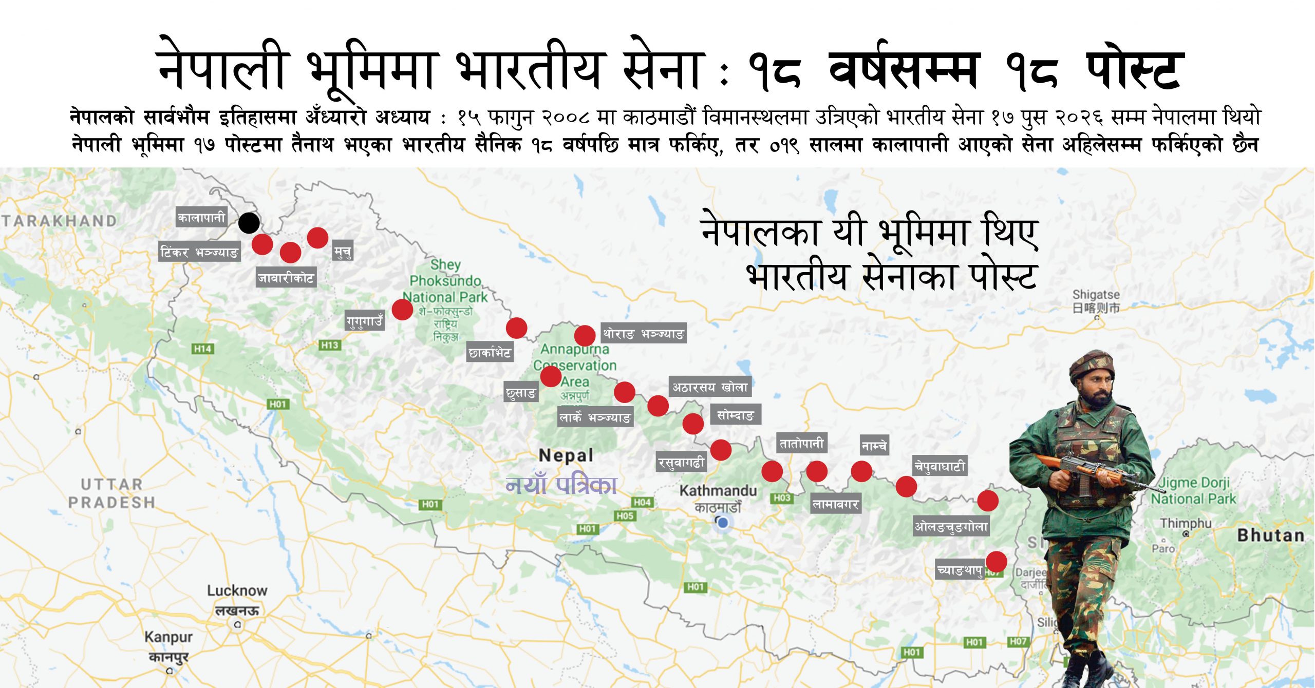 नेपाली भूमिमा भारतीय सेना ः १८ वर्षसम्म १८ पोस्ट