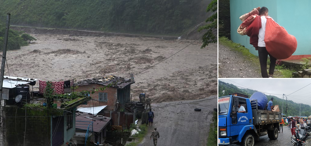 भोटेकोशी बस्तीमा बाढी पस्न थाल्यो, झिटीगुण्टा बोकेर भाग्दै स्थानीय